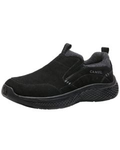 CAMEL Low-Cut Fleece-Lined Thickened Walking Shoes for Men - Soft, Elastic, Non-Slip Casual Cotton Shoes G15W380008 - Black - Size 39