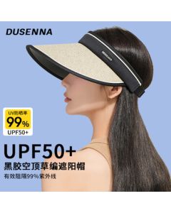 DUSENNA Wide-Brim Summer Straw UV Sun Hat for Women, Open-Top Sun Cap, Face-Shading Hiking Hat