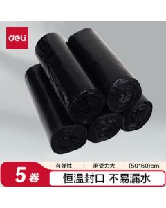 deli 5 Rolls (150 Bags) Office & Household Trash Bags 50*60cm, Waste Sorting, Office Supplies, Black 33071