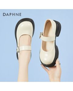 Daphne Women's Round Toe French Flats Chunky Heel Mary Jane Shoes 4023101288 Beige 37