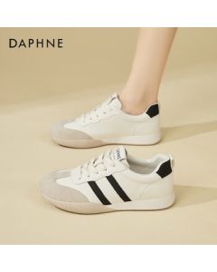 DAPHNE French Fashion Women's Flat German Training Shoes Lightweight Versatile Comfortable Casual Sneakers White Shoes for Women Beige Black 40