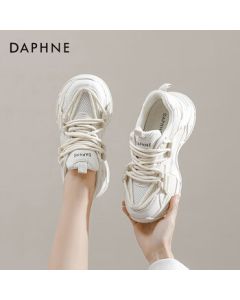 Daphne Platform Dad Shoes for Women, Versatile Casual Sneakers for Spring and Autumn, Breathable Women's Shoes, Beige, Size 38