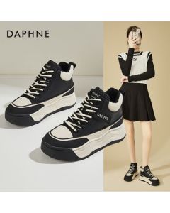 Daphne Platform High-Top Sneakers for Women, Winter Fleece-Lined Warm Cotton Shoes, Lightweight Versatile Casual Sports Shoes - Black, Size 38