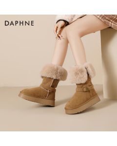 Daphne Women's Snow Boots 2025 Winter Fleece-Lined Warm Northeast Cotton Shoes Versatile Platform Ankle Boots Camel 39