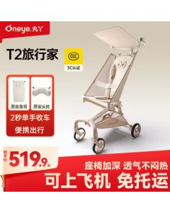 Wanya T2 Traveler Pocket Stroller - Ultra-Lightweight Foldable Baby Stroller with Old Rose Champagne Gold + Pillow + Pad