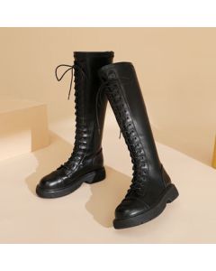 Daphne Long Boots Autumn Winter 2021 Thick-Sole Versatile Casual Knee-High Boots Women's Black Knight Boots Single Boot Black 36