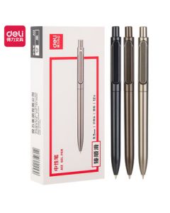 Deli [Smooth Star] A12 Ultra-Smooth Gel Pen Sign Pen 0.5mm Bullet Tip Click Pen Metal Paint Black 12pcs/Box