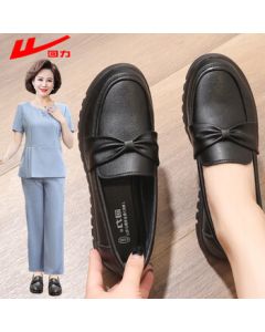 Warrior Mom Shoes for Spring and Autumn, Comfortable Soft-Soled Anti-Slip Leather Shoes for Middle-Aged and Elderly Women (Ages 50-60), Casual Flats 0050 Black Size 37