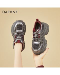 DAPHNE Women's High-Heel Platform Dad Shoes, Soft Sole Petite Casual Sneakers, Breathable Fashion Lightweight Height-Increasing Shoes - Gun Red, Size 39