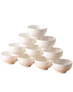 Jieya Jie Ceramic Bowls - Set of 10 Chinese White Porcelain Rice Bowls, 4.5-inch Soup Noodle Bowls for Home Use