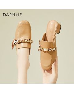 Daphne Open-Back Mules for Women - Genuine Sheepskin Upper, Chunky High Heel, Comfortable Sandals 4023303181 - Beige, Size 35