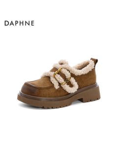 Daphne Loafers for Women Retro Thick-Soled Shoes Winter Fleece-Lined Warm Women's Shoes 4024607109 Camel 38