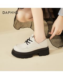 DAPHNE French Platform Fashion Loafers for Women - Versatile Chunky Sole Two-Way Black Dress Shoes in Beige, Size 39