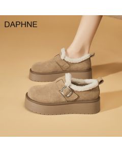 DAPHNE Women's Shoes Platform Loafers with Fleece Lining - 2025 Autumn New British Style Elevating Cotton Shoes for Women