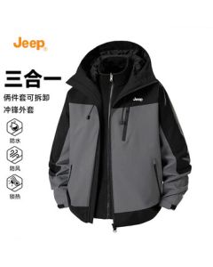 JEEP Men's冲锋 Jacket 2025 New Loose Casual Hooded Windproof 3-in-1 Two-Piece Mountaineering Suit