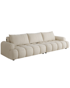 QuanU Home Cream-Colored Fabric Sofa, Living Room Solid Wood Frame Multi-Functional Puff Straight-Line Cat-Scratch Fabric Sofa