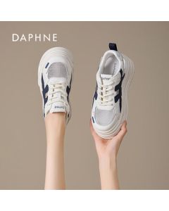DAPHNE Women's Thick-Soled Canvas Shoes for Students Casual White Sneakers - Beige Blue Size 37