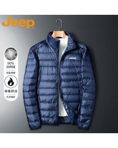 JEEP Men's Down Jacket, Autumn/Winter Stand Collar Lightweight Warm Casual Outdoor Sports White Duck Down Coat, Dark Blue XL