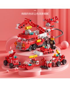 Hersi Boys' Educational Assembly Car Toy, Small Particle Transformable Building Blocks, Fire Rescue Vehicle Fleet