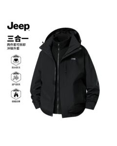 JEEP Unisex Outdoor 3-in-1 Two-Piece Fleece-Lined Warm Jacket - Black, 2XL