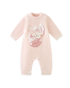 babycare Kids' Winter Half-Pile Romper Jumpsuit Warm Crawling Outfit Cream Pink Rabbit 80cm