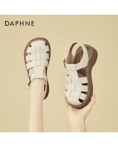 DAPHNE Women's Platform Open-Toe Sandals Fashion Hollow-Out Breathable Pig Cage Shoes Lightweight Versatile Comfortable Roman Sandals Beige Size 37