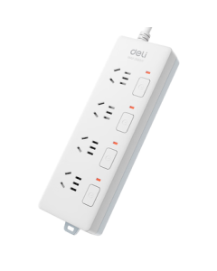 deli New National Standard Safety Power Strip/Socket Strip/Extension Cord with 4 Independent Switches, 2m Length, Model 27040-02