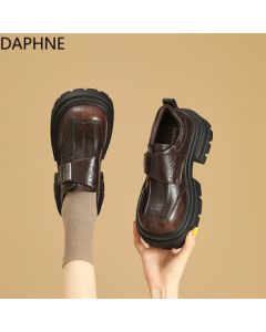 DAPHNE Women's Shoes Platform Loafers 2025 Autumn/Winter New Versatile Black British Leather Shoes Height-Increasing Flats