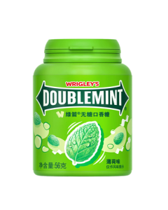 Wrigley's Doublemint Sugar-Free Chewing Gum, Peppermint Flavor, 56g (Approx. 40 Pcs/Bottle), Kissing Gum for Fresh Breath, Snack Candy