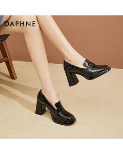DAPHNE Elegant French-style Minimalist Loafers for Women, Versatile Platform Chunky Heel High Heels Women's Flats - Black - Size 37