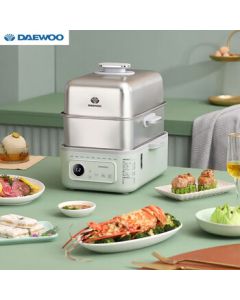 DAEWOO Multi-functional Electric Steamer for Home Use, Large Capacity Double-layer Stainless Steel Steamer with Stewing, Preset and Keep Warm Functions, Model DYZG-1568, Morandi Green