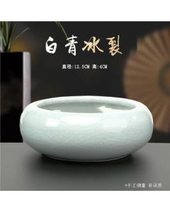 Jingdezhen Ceramic Brush Washer Ink Pool, Blue and White Water Holder for Calligraphy, Antique-Style Ink Dish, Tea Rinse, White Porcelain with Crackle Glaze