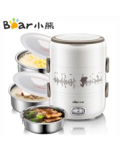 Bear Portable Heating Insulated Electric Lunch Box - 3-Tier Large Capacity Stainless Steel Cooking, Steaming, and Heating Food Container DFH-S2358 White