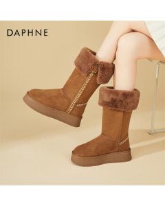 DAPHNE Platform Two-Way Snow Boots for Women, Furry Lined and Extra Warm Northeast Long Boots, Winter Warm Boots for Women, Camel, Size 40