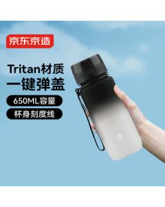 Jingdong Homemade Sports Water Bottle - Tritan Large Capacity Portable Outdoor Water Cup with Black & White Gradient Design, 650ml