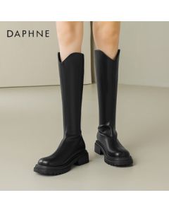 Daphne Women's High-Cut Boots Thick-Soled Over-the-Knee Knight Boots Leather Boots Shoes 4023605020 Black 40