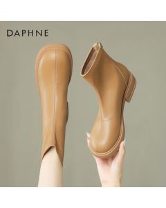 Daphne Women's Ankle Boots Vintage Stretch Flat Boots Versatile Leather Boots Single Boots Shoes 4023605038 Beige 36