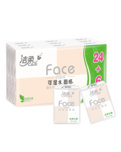 Jierou Handkerchief Tissue Pink Face 4-Ply 6 Sheets * 30 Packs Mini Portable Wet Water German Technology