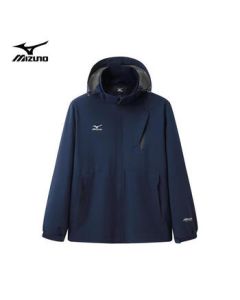 MIZUNO Men's Outdoor Jacket Spring/Autumn Hooded Windproof Waterproof Couple Hooded Woven Coat Dark Blue 2XL