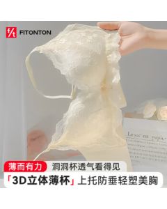 FitonTon Women's Underwire-Free Bra for Large Bust, Minimizing, Thin, Push-Up, Side Support, Sexy Lace Bralette