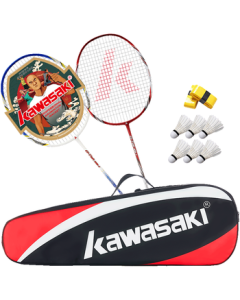 Kawasaki (KAWASAKI) Badminton Racket Double Racket Set Ultra-Light Carbon Shaft KD-1 Blue & Red (Pre-Strung + 6 Shuttlecocks + Grip Tape + Racket Bag)