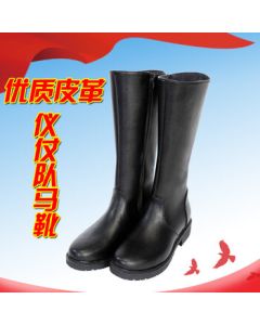 Sekaron Guard Team High-Calf Parade Leather Boots for Men and Women, Performance Shoes, Black, Size 43