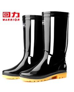 Warrior Men's Fashion Rain Boots Outdoor Waterproof Non-Slip Wear-Resistant HL8075 Mid-Calf Black Size 40