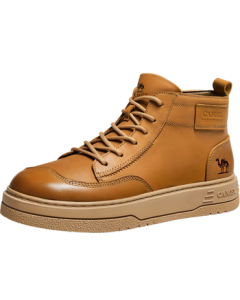CAMEL Retro Leather Comfortable Thick-Sole Height-Increasing Urban Casual High-Top Skate Shoes for Men G15W136046 Desert Yellow 41