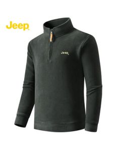 JEEP Sweatshirt Men's Outdoor Windproof Fleece Pullover Casual Versatile Top for Spring and Autumn, Dark Gray, 2XL