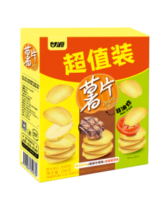 Ganyuan Snacks Baked Potato Chips Non-Fried Puffed Food Original Flavor Steak Flavor Tomato Mixed Snack Pack 186g