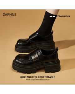 DAPHNE Women's Shoes Platform Loafers 2025 Autumn New Versatile Black British Style Leather Shoes Height-Increasing Flats