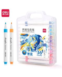 deli HM108-36PP Acrylic Marker Pen Set (Mixed Colors)(36 Colors/Box) Acrylic Marker PP Box Fine Round Tip Waterproof