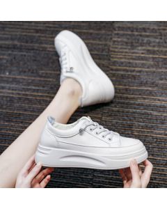 Daphne Platform White Sneakers for Women, Spring/Autumn Style with Hidden Wedge, Lightweight Versatile Casual Shoes - Grey, Size 39