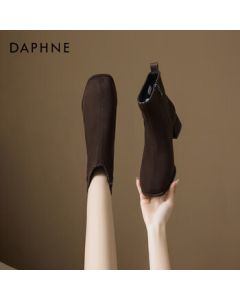 Daphne Women's Ankle Boots 2025 New Style Chunky Heel Martin Boots French High Heel Slimming Boots Versatile Boots Brown 40